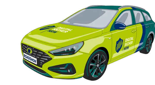 Illustration eines grünen Autos mit dem Schriftzug 